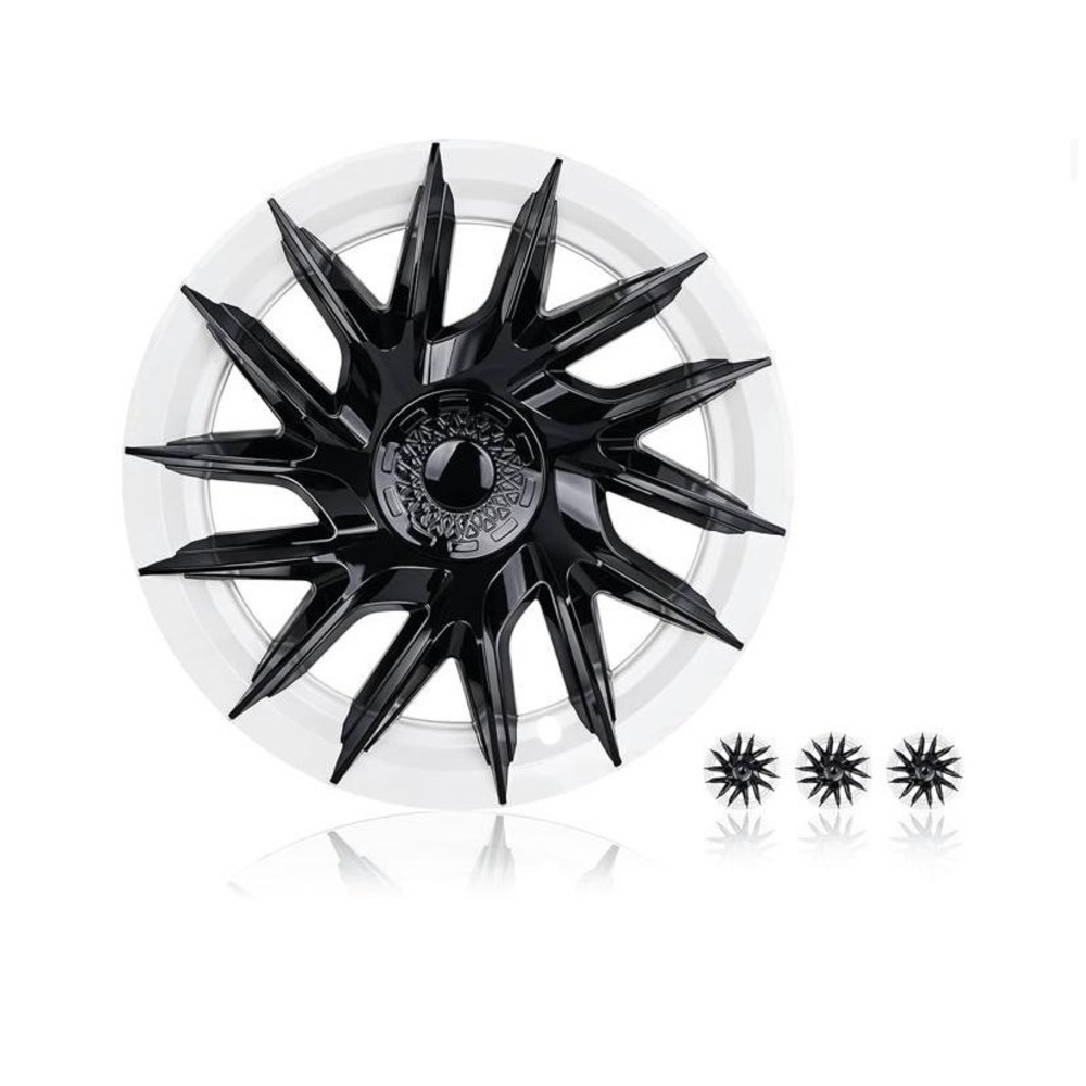 Black‎ Spiked Rim Protector Hubcaps Set 4 Wheel Covers Easy Install Kit